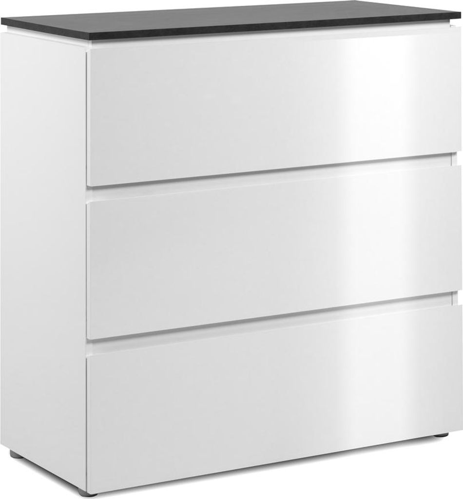 Kommode Bresse - 89x40x92cm - 3 Schubladen - Hochglanz weiß/anthrazit