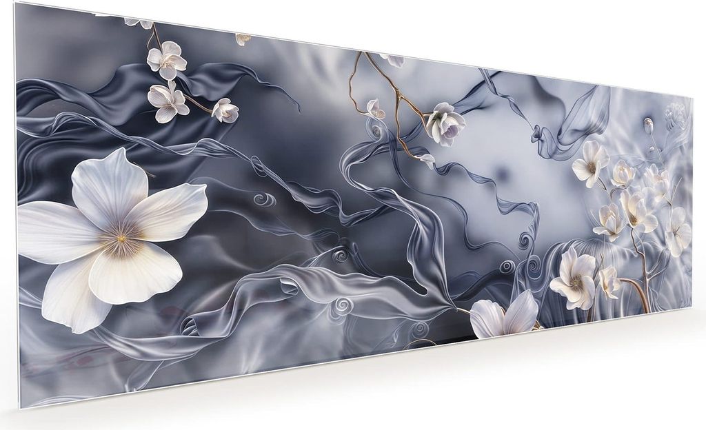 Küchenrückwand Spritzschutz Glas mit Motiv Blumenwellen On Silk 40 x 40 cm