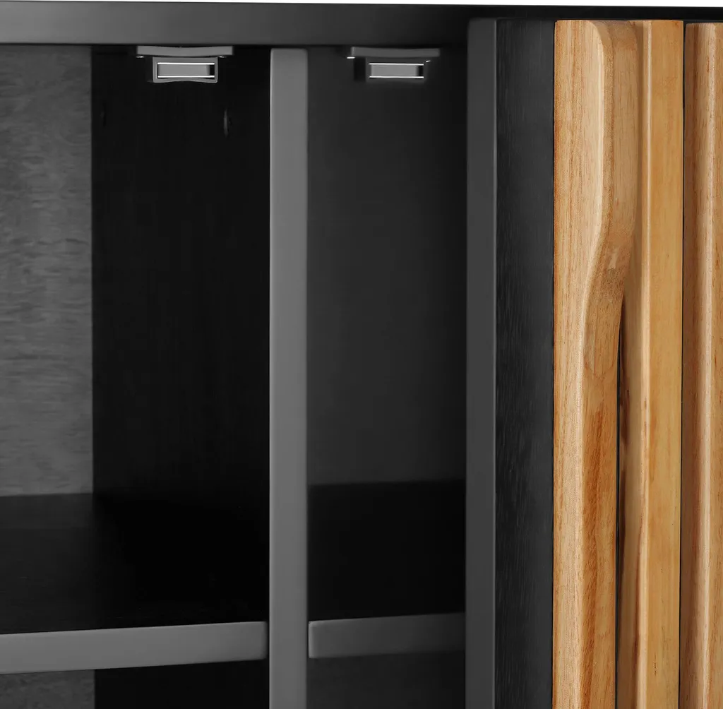 Buffet LINEO noir et marron avec compartiments de rangement design - 8