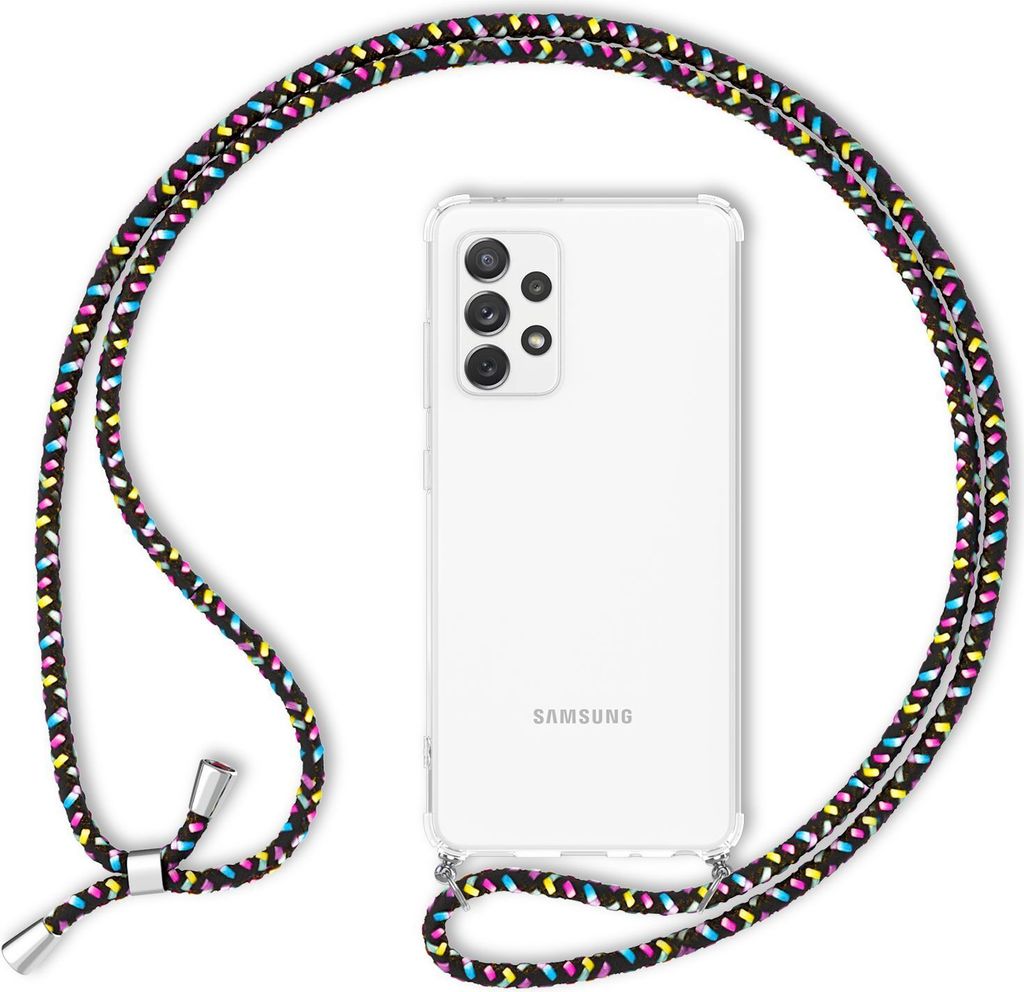 NALIA Handy Hülle mit Kette für Samsung Galaxy A72, Case Cover Umhängen Necklace Schwarz Bunt