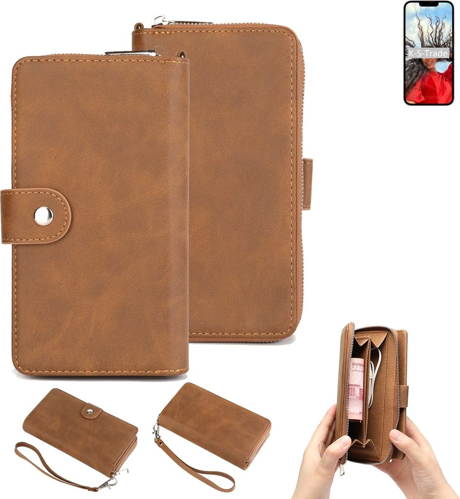 K-S-Trade Handyhülle Schutzhülle kompatibel mit Apple iPhone 13 & Portemonnee Tasche Handytasche Case Etui Geldbörse Wallet braun (1x)