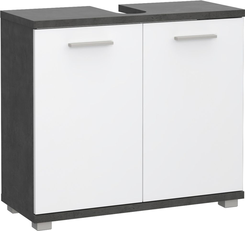 Waschbeckenunterschrank >CHAMP< 2 Türen, Betonoptik Dunkelgrau / Weiss Glanz - 69,9x62x28,9cm (B/H/T)