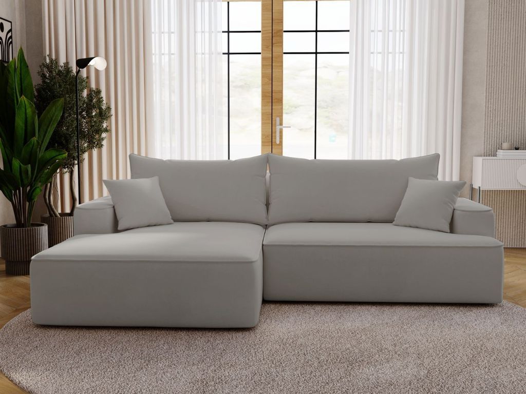 GrainGold Ecksofa L-Form Links California - Ecksofa mit Schlaffunktion, Bettkasten - Moderne Ecksofa, Wohnzimmer Ecksofa - Eckcouch Hellgrau (Komod...