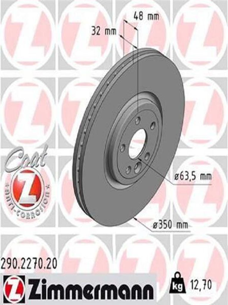 2x ZIMMERMANN Bremsscheibe 290.2270.20 für LAND ROVER Range Rover Velar (L560)