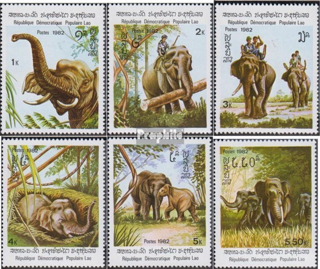Briefmarken Laos 1982 Mi 523-528 (kompl.Ausg.) postfrisch Elefanten