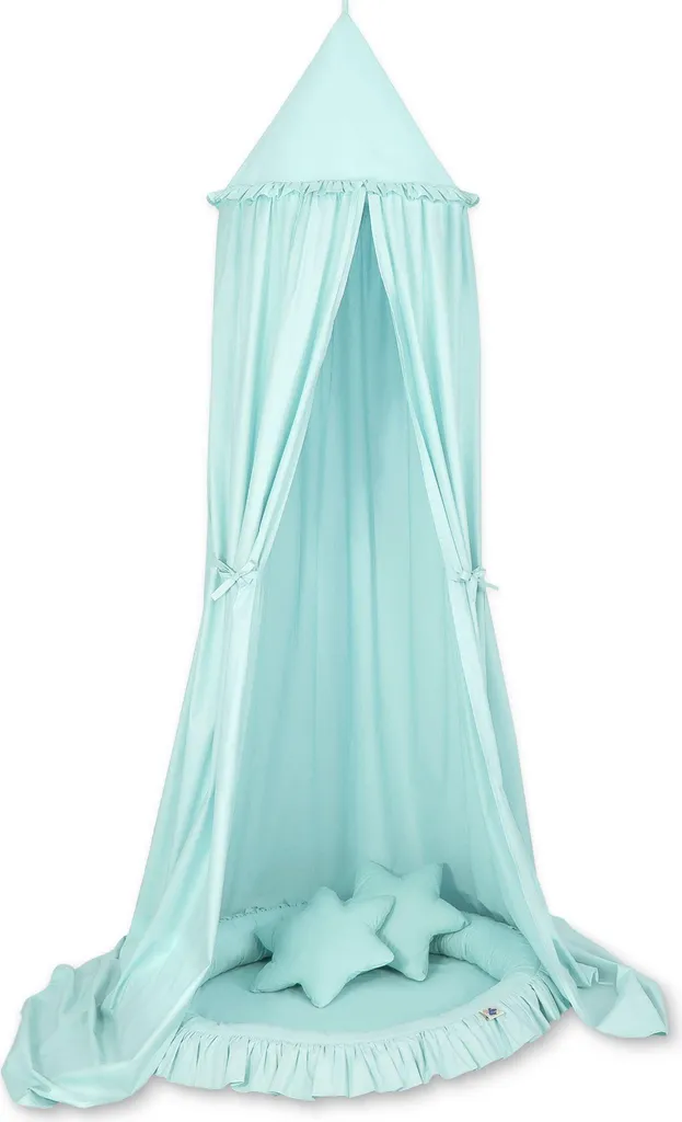 Ciel de lit suspendu My Sweet Baby et aire de jeux coussins vert doux