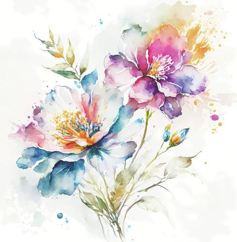 Servietten 33x33 cm - Watercolour Pastel Flowers