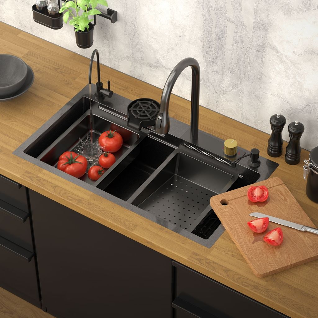 Dřez ML-Design z nerezové oceli, antracitový, s výsuvnou Obrázek produktu 9