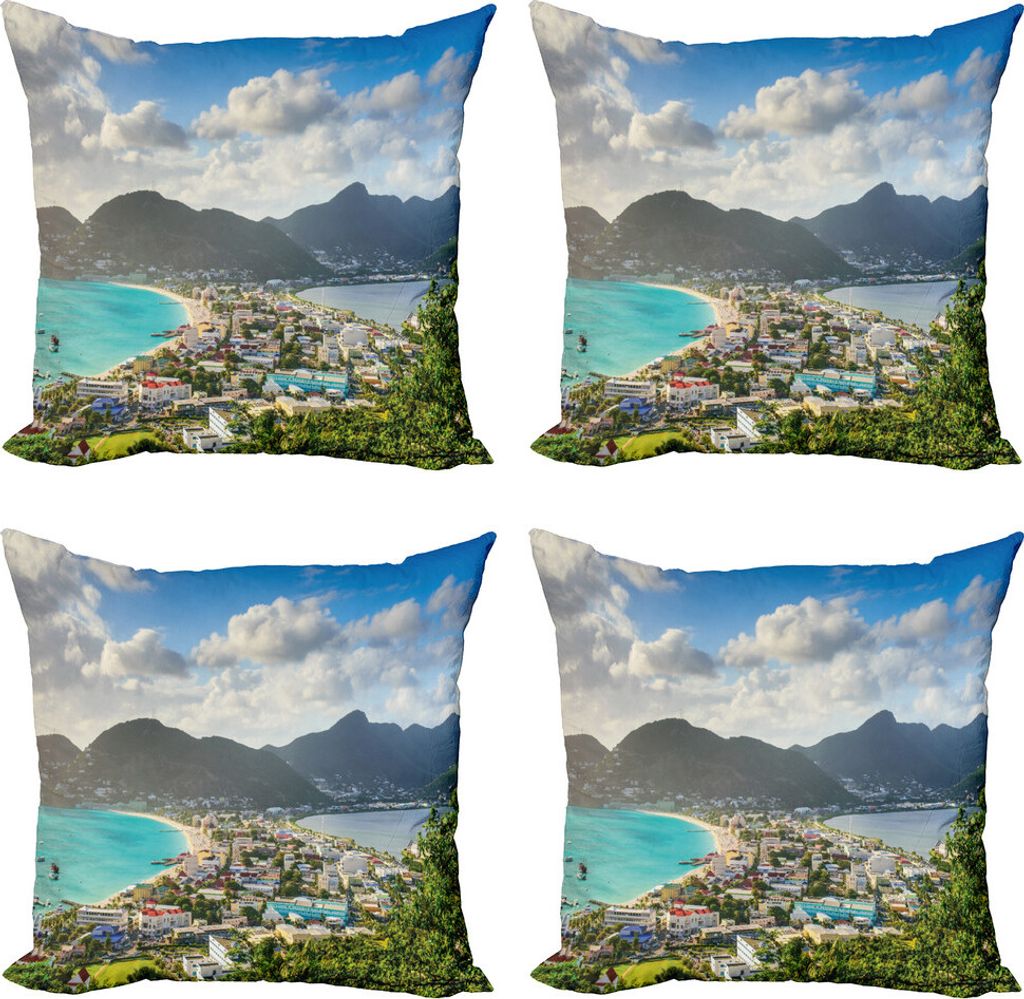 ABAKUHAUS Niederländisch Kissenbezug Set (4 Stück), Landschaft von Sint Marteen, Moderner Doppelseitiger Digitaldruck, 50 cm x 50 cm, Mehrfarbig