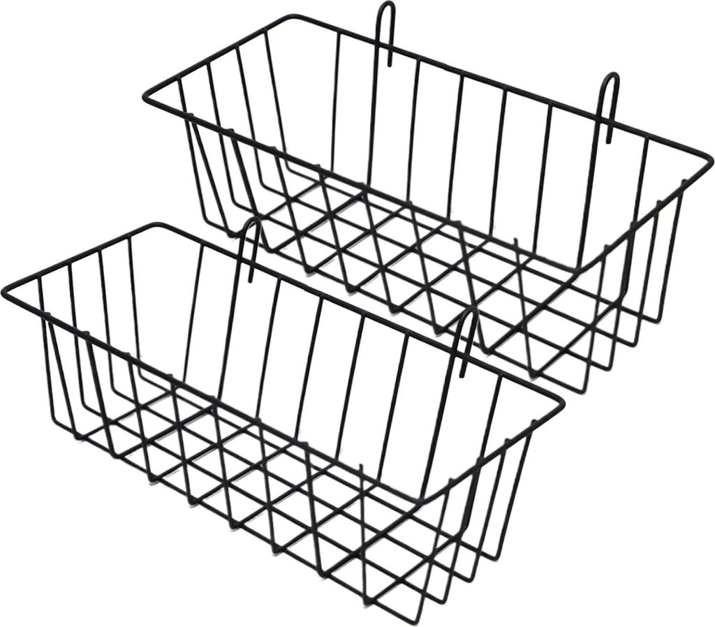 Wandregal ohne Bohren - 2 Stück Draht-Wandkörbe Gitter-Wandorganizer für Gitterwand Fotowand (schwarz)