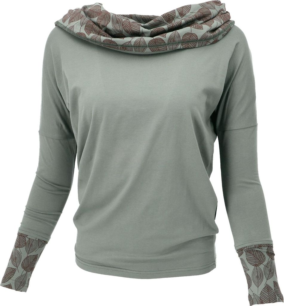 Lockeres Longshirt aus Baumwolle, Boho Shirt Schalkapuze - Olive, Damen, Grün, Elasthan,Baumwolle(Bio), Größe: S