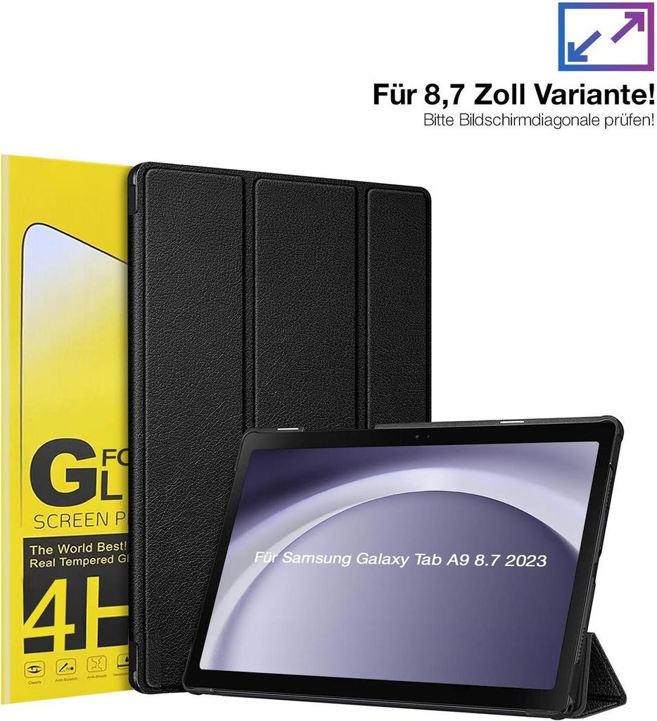 Schutzhülle + 2x 4H Displayfolie für Samsung Galaxy Tab A9 2023 8.7 Zoll Cover Case Schutz Tablet Farbe: Schwarz