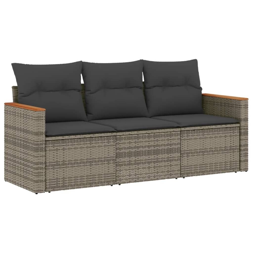 "2026 MODERNE" 3-tlg. Garten-Lounge-Set - elegantes Design - Sitzgruppe/Gartengarnitur - mit Kissen Grau Poly Rattan - Terassenmöbel NeuMöbel975076