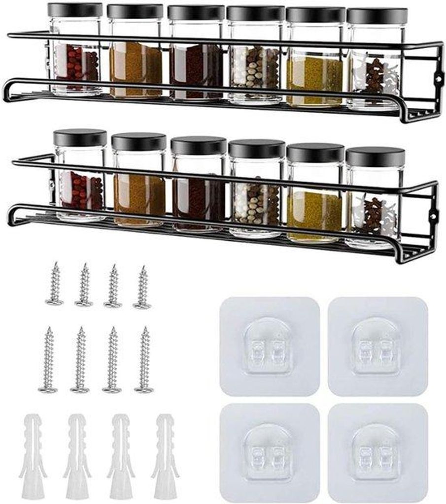 Edelstahl Gewürzregal Organizer schwarz 29x6x6cm