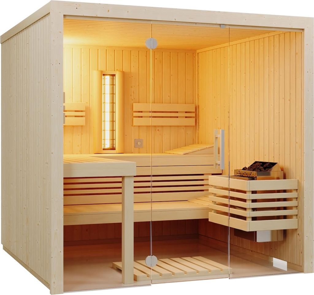 Infraworld Sauna Panorama Complete Fichte 210x162x203cm mit ABC-Strahler Multifunktionssauna