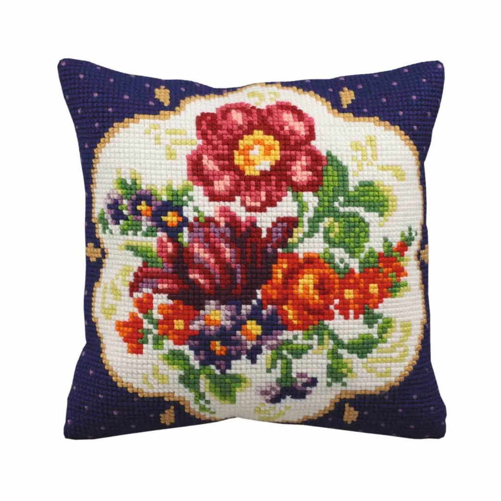 Cuscino Punto Croce CdA 5141 Bouquet Left 40x40cm | Kit Ricamo Completo