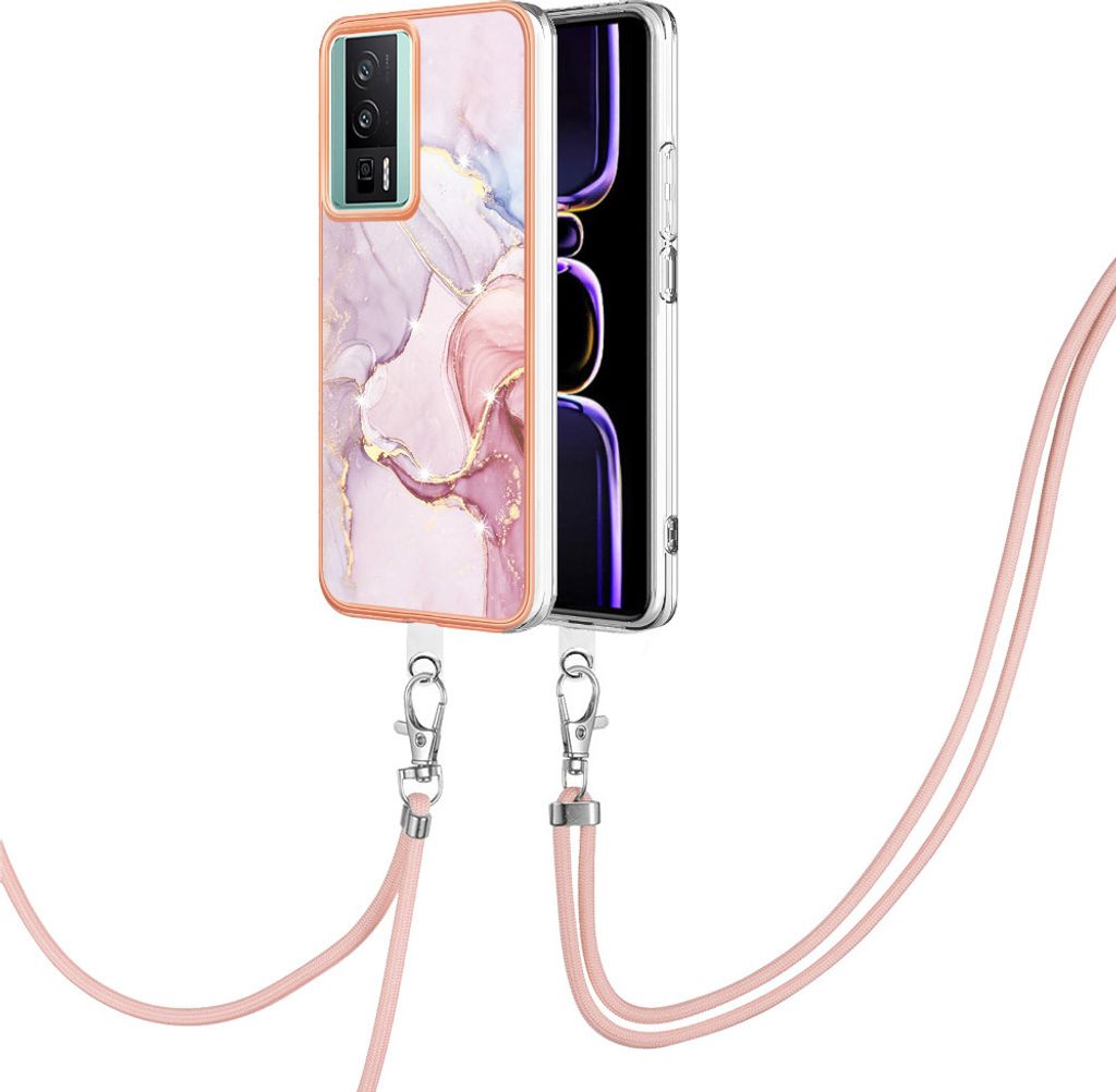 Handykette Hülle für Xiaomi Poco F5 Pro/Redmi K60 Muster TPU Schutzhülle mit verstellbarem Tragegurt Kupfer