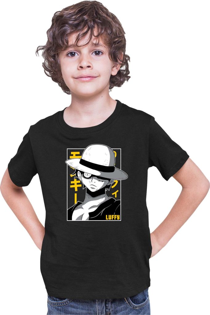 Kinder T-Shirt Japan Anime Manga One Manga Piece Anime Luffy 01 Strawhat, 7-8 Jahr - 128 / Schwarz