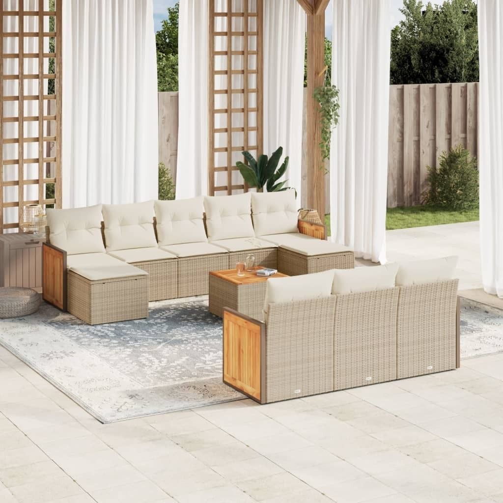 Maison Exclusive - 11-tlg. Garten-Sofagarnitur mit Kissen Beige Poly Rattan