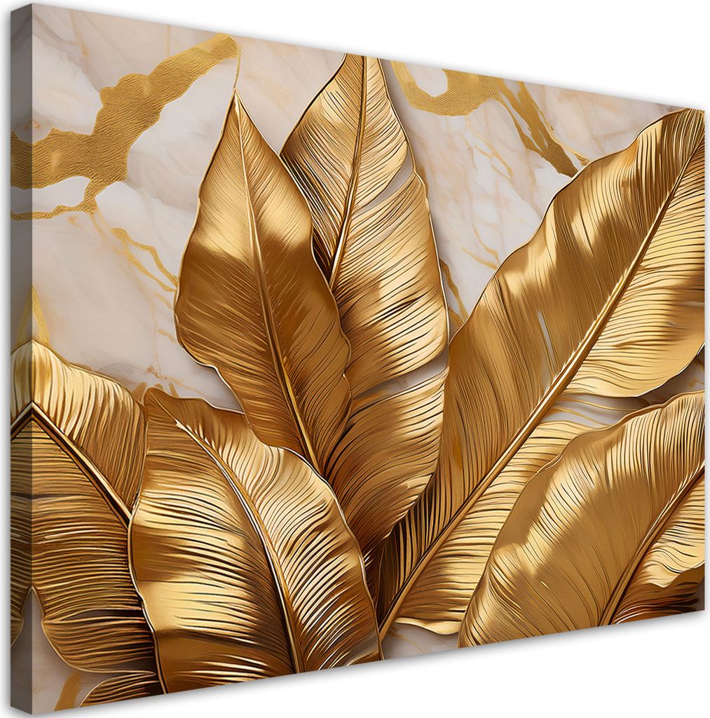 Leinwandbild Goldblätter auf Marmorhintergrund Abstrakt 100x70 Feeby Gold bild für die wand bereit zum aufhängen