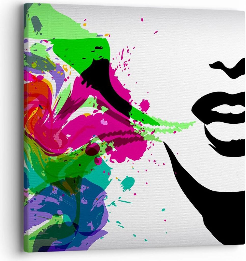 Bild auf Leinwand - Leinwandbild - Frau Gesicht Lippen Make-up - 40x40cm - Wand Bild - Wanddeko - Leinwanddruck - Bilder - Kunstdruck - Wanddekorat...