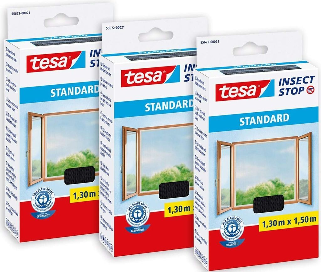tesa Insect Stop STANDARD Fliegengitter für Fenster im 3er Produktbild 