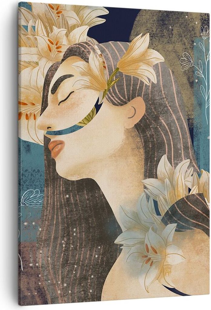 Bild auf Leinwand - Leinwandbild - Einteilig - Surreal Frau Blumen - 50x70cm - Wand Bild - Wanddeko - Wandbilder - Leinwanddruck - Wanddekoration -...