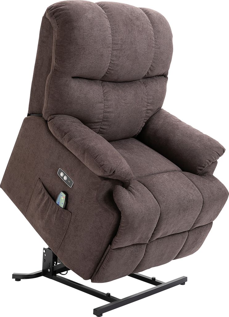 HOMCOM Elektrisch Fernsehsessel Relaxsessel mit Aufstehhilfe, Liegefunktion, USB-Anschluss, Gepolstert TV-Sessel mit Fußablage, Seitentasche, Braun