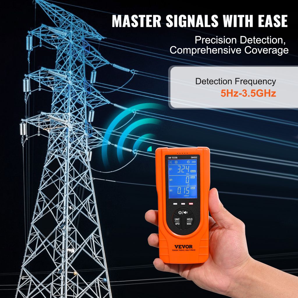 VEVOR 3 v 1 EMF měřicí přístroj, 5 Hz - 3,5 GHz, přenosný Obrázek produktu 3