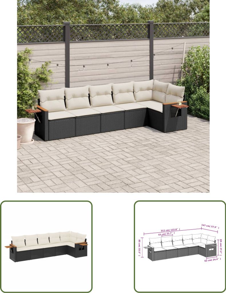 The Living Store 6-tlg. Garten-Sofagarnitur mit Kissen Produktbild 