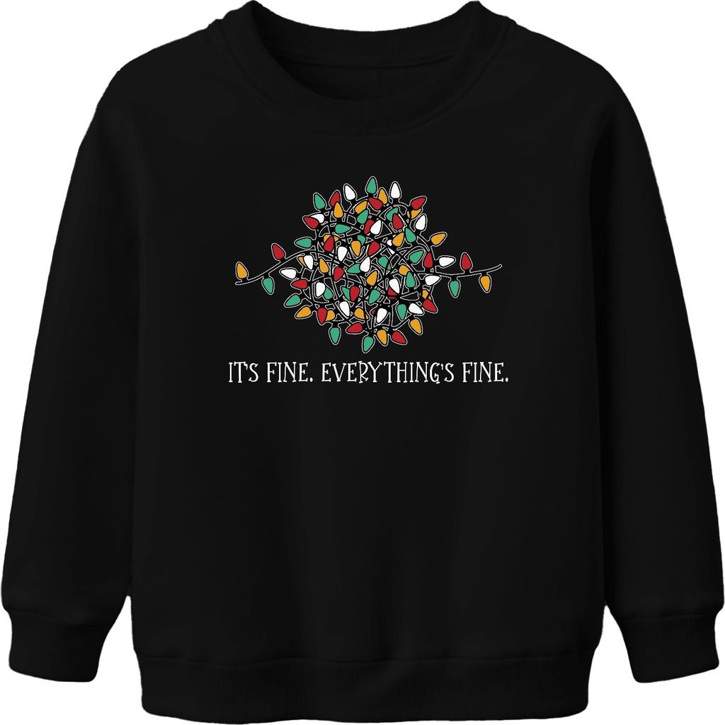 It's Fine Everything Fine Lichterkette Lustig - Weihnachten Weihnachtsgeschenk Christmas Uni Kinder Weihnachtspullover, Schwarz, 152