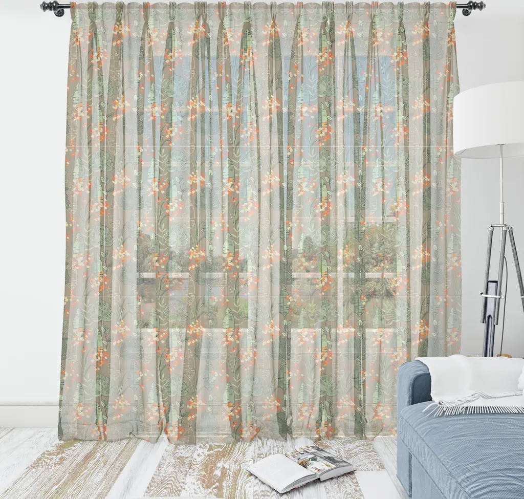 Tapisserie Art Floral Sépia en Satin Soyeux 274cm pour Salon Chic