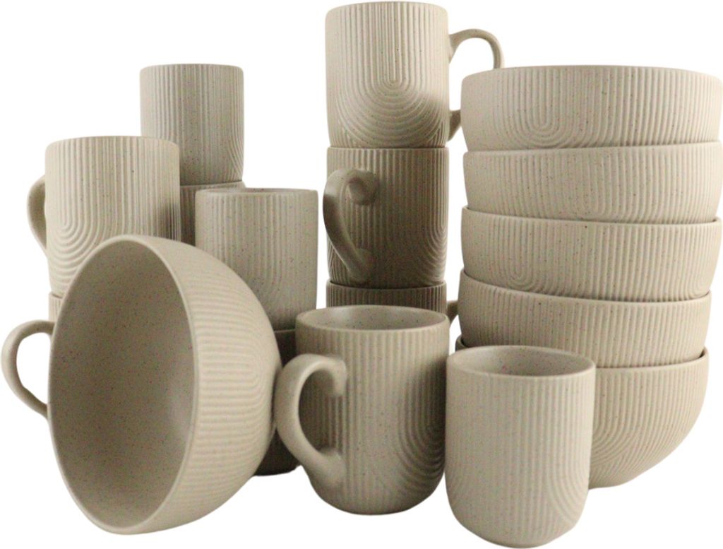 OTIX Kaffeetassen-Set mit 12 Cappuccino-Tassen 190 ml 300 ml mit einem Set von 6 Suppenschalen 600 ml TEAK