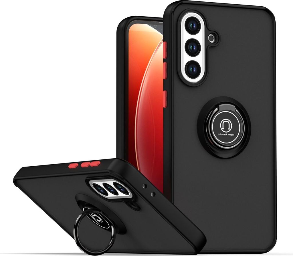 Hülle für Samsung Galaxy A56 Matte Transluzent TPU Stoßfest Schutzhülle mit Ring Halter Ständer Schwarz Rot