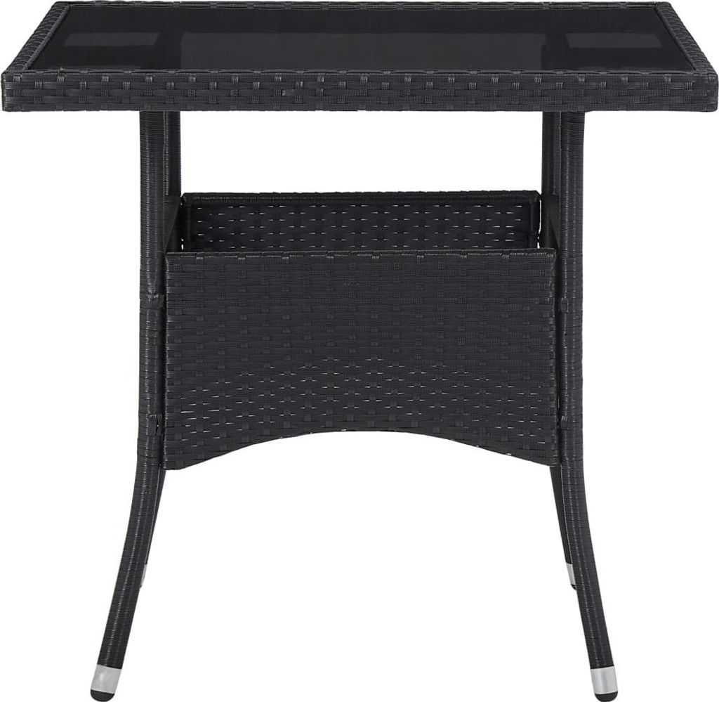vidaXL Garten-Esstisch Schwarz Poly Rattan und Glas