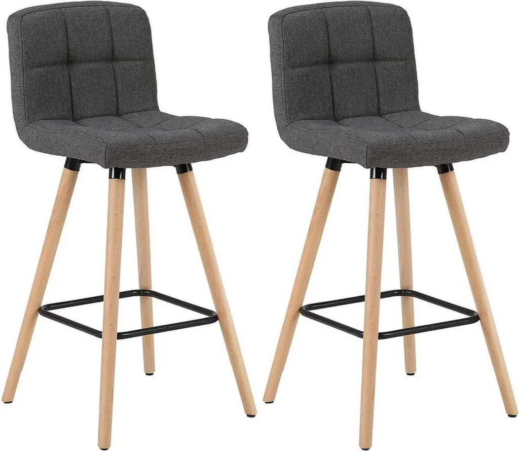 Tabouret de Bar Design en Tissu Lin Gris Anthracite avec Dossier - x2