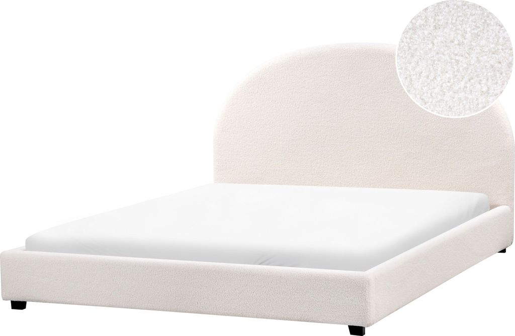 BELIANI Polsterbett Cremeweiß Bouclé Stoff Gepolstert 160 x 200 cm Lattenrost Hohes Kopfteil Halbrund Klassisch Minimalistisch Schlafzimmer