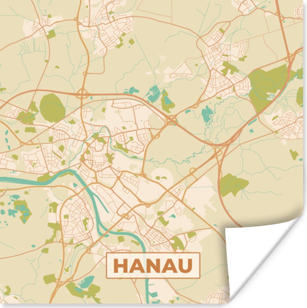 MuchoWow Poster Hanau - Karte - Vintage - Stadtplan 100x100 cm - Babyzimmer