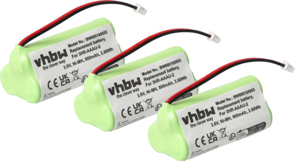 vhbw 3x Akku Ersatz für 3HR-AAAU-2 für schnurlos Festnetz Telefon (700 mAh, 3,6 V, NiMH) Grün