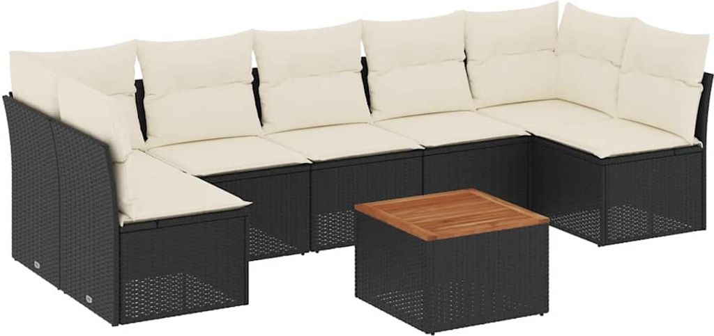 vidaXL 8-tlg. Garten-Sofagarnitur mit Kissen Schwarz Poly Rattan