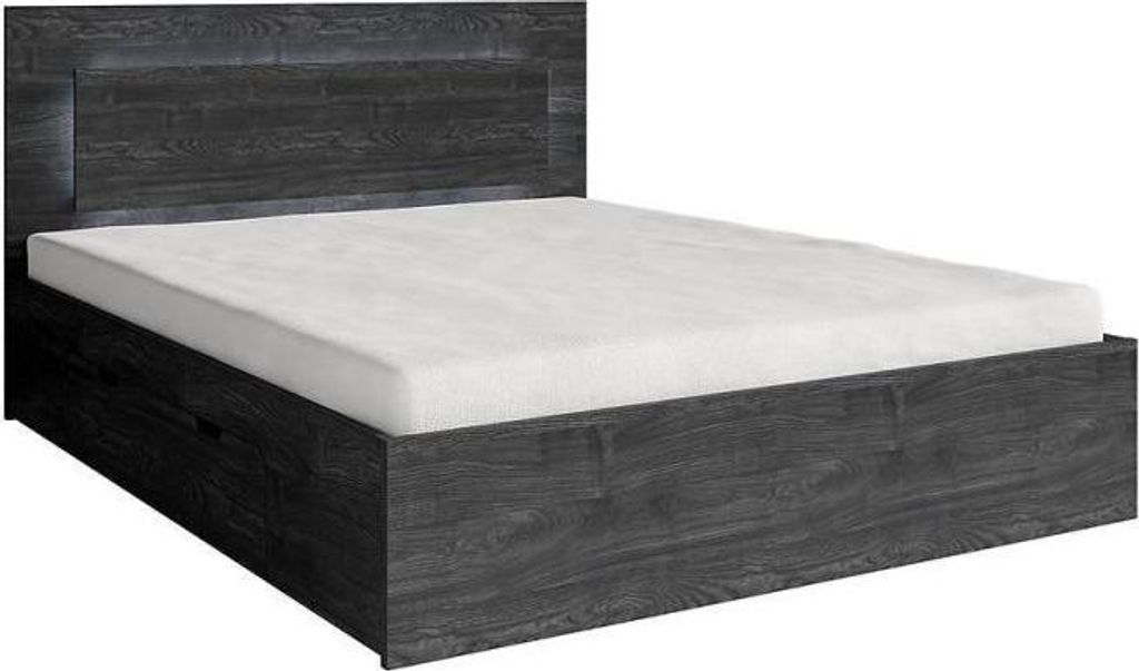 Doppelbett mit Schubladen 180x200 RIONERO - dunkle Portland-Esche + E LED-Beleuchtung