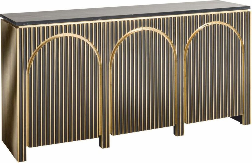 Casa Padrino Luxus Sideboard mit 3 Türen und Marmorplatte Schwarz / Gold 160 cm