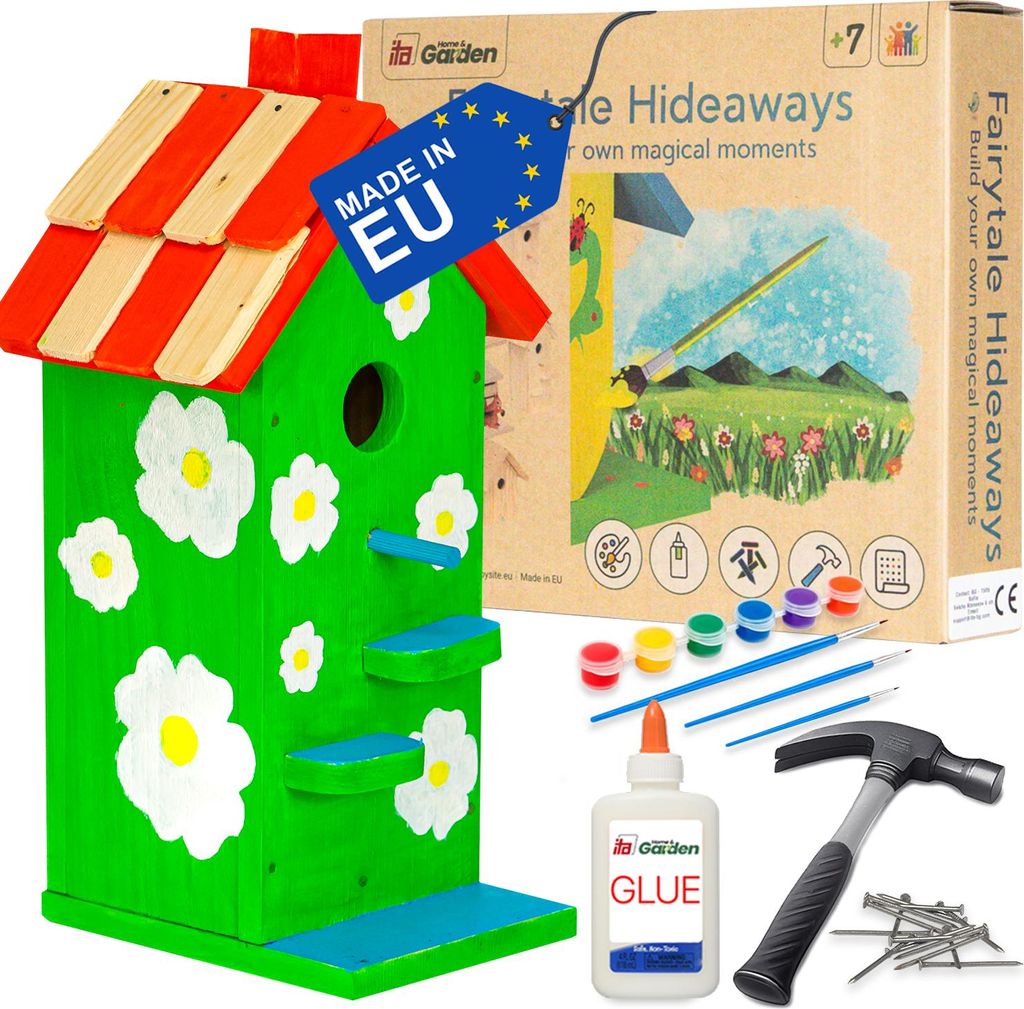ITA DIY Nistkasten zum Zusammenbauen und Bemalen Skyhaven - Vogelhaus Komplett Bausatz mit Hammer, Nägeln, Farben zum Bauen und Malen für Kinder ...
