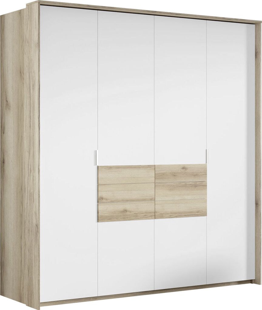 MIRJAN24 Kleiderschrank Panezi 208, Stilvoll Drehtürenschrank, Garderobenschrank (Farbe: Eiche Grand Natural / Weiß + Eiche Grand Natural)
