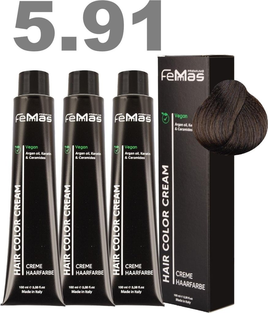 FemMas Haarfarbe mit Arganöl Helle Kühle Kastanie 5.91 | 3x100 ml