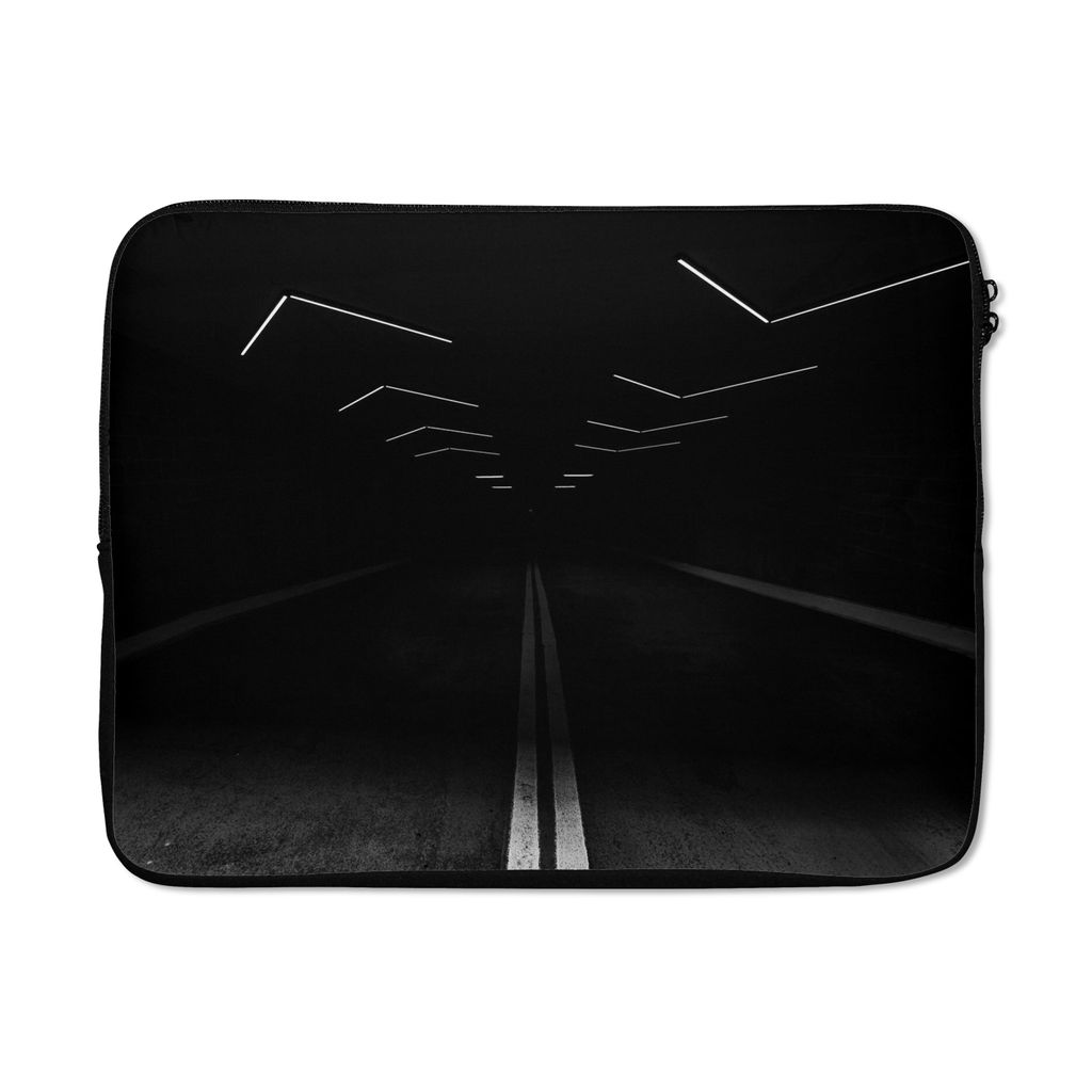 MuchoWow Laptop Hülle 17 Zoll Laptoptasche Schwarz - Weiß - Straße - Tunnel - Zipper - Schutzabdeckung