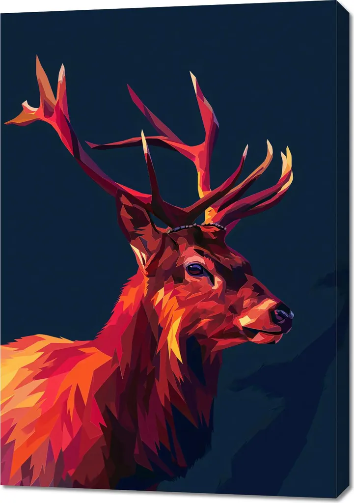 Tableau Cerf Géométrique 70x100 cm : Décoration Murale Moderne Noire