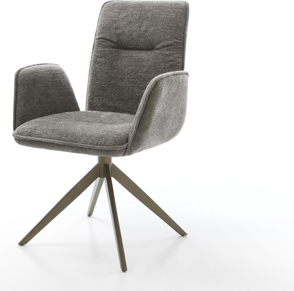 DELIFE Drehstuhl Vinja-Flex Bouclé Soft Schlamm Kreuzgestell breit Effektfinish Titan 360° drehbar Wippfunktion