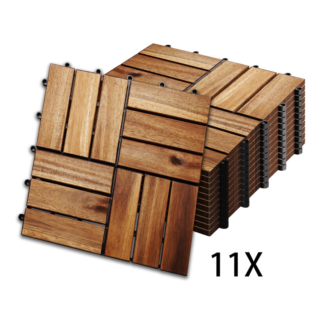 11 Stück Holzfliesen Balkon Akazien-Holz 30 x 30 cm Balkonfliesen Klickfliese DE 