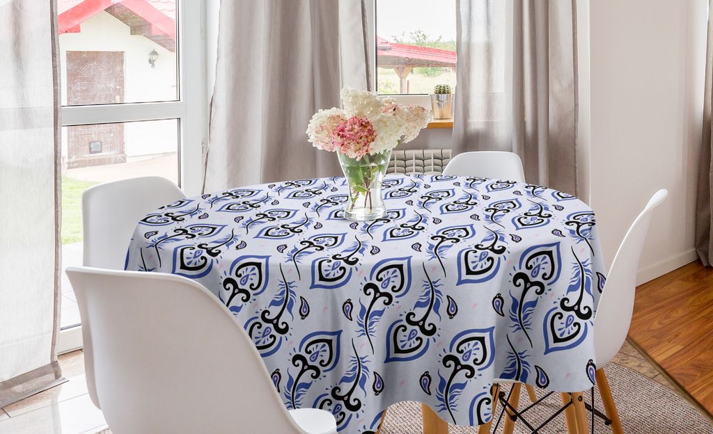 ABAKUHAUS Pfau Runde Tischdecke, Abstrakte Feder Paisley, Kreis Tischdecke Abdeckung für Esszimmer Küche Dekoration, 150 cm, Pastell Lila Ceil Blau